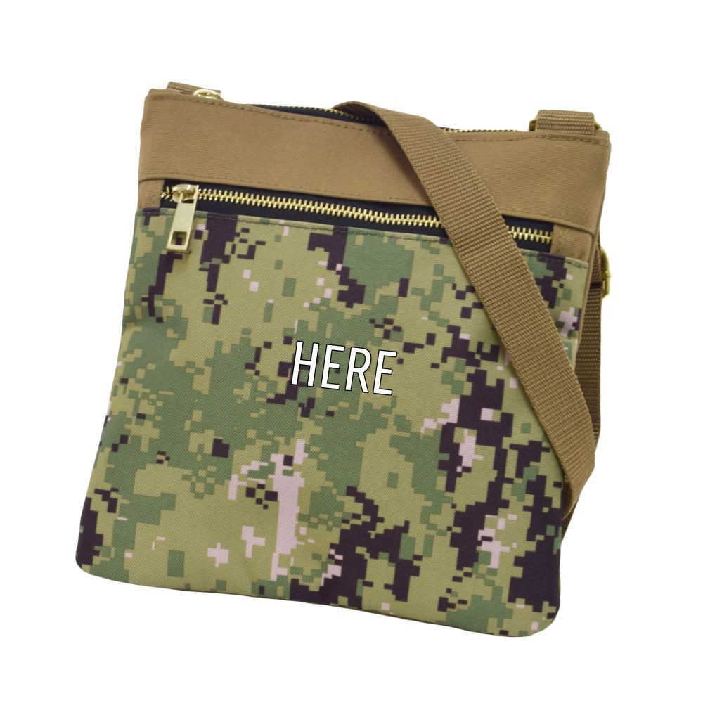 NWU Crossbody Bag shown with monogram placement on front pocket.