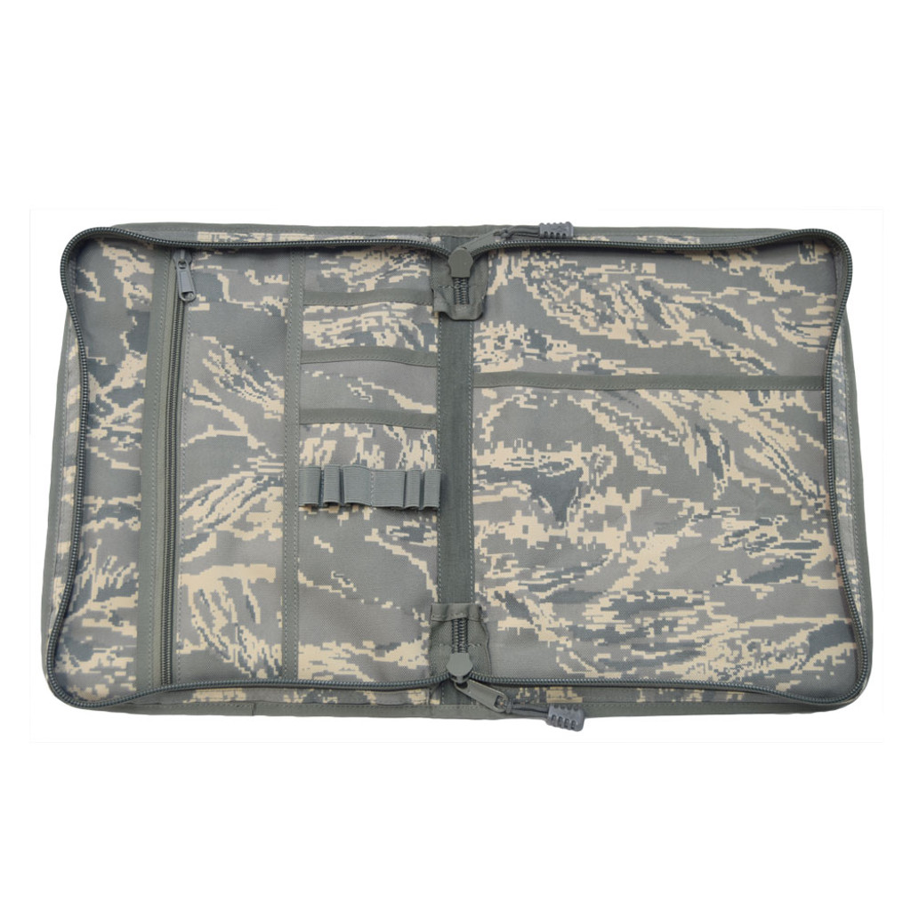 Secret Squirrel Tactical Padfolio in ABU opened showing interior with pockets on both sides and elastic loops.