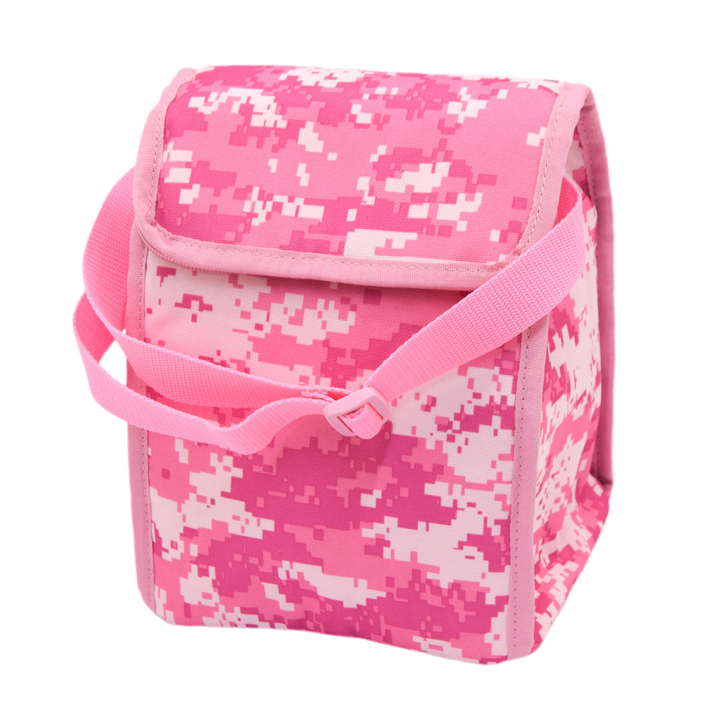 Lunch Bag in pink camo with fold over VELCRO® closure and carry handle.